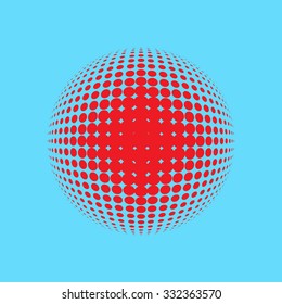 Abstract halftone circle design. Colorful round icon, abstract globe symbol, business concept. Abstract colorful dotted sphere. Science and tourism, technology or environmental background