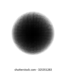 Abstract halftone circle design. Isolated round icon, abstract globe symbol, business concept. Abstract black dotted sphere. Science and tourism, technology or environmental background