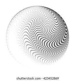 Abstract halftone circle design. Isolated round icon, abstract globe symbol, business concept. Abstract black dotted sphere. Science and tourism, technology or environmental background
