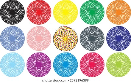 Abstract halftone circle design with waves. Sea or sun logo or colorful tattoo symbol