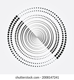 Abstract halftone circular background. Circular dotted logo isolated on the white background. Halftone circle dots texture, pattern, object, backdrop. Vector design element for various purposes.