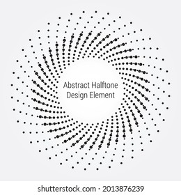Abstract halftone circular frame logo. Halftone circle dots texture, object, backdrop, pattern, frame. Vector design element for various purposes.