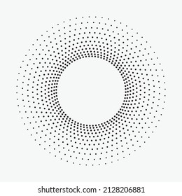 Abstract halftone circular frame logo. Circle dots isolated on the white background. Fabric design element. Halftone circle dots texture. Vector dotted design element.