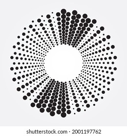 Resumen del logotipo circular de medio tono. Los puntos de círculo están aislados en el fondo blanco. Elemento de diseño de tejido. La textura de los puntos del círculo semitónico. Elemento de diseño de vectores para diversos fines.