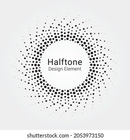 Abstract halftone circular logo. Circle dots isolated on the white background. Fabric design element. Halftone circle dots texture. Vector design element for various purposes.