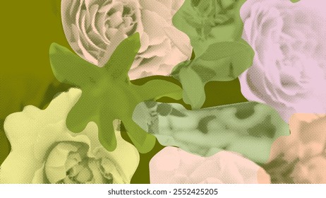 Fondo de flor de rosa boho colorido de semitono abstracto