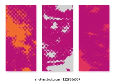Abstract Halftone colorful posters template set. Mobile phine format grunge background. EPS10 vector.