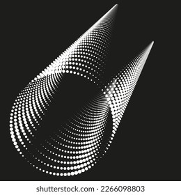Abstract halftone cone shaped object. Vector halftone dots background for design banners, posters, business projects, pop art texture, covers. Geometric black and white texture