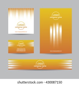 Abstract halftone corporate set of business card, cover, and banner. Vector yellow background for company branding with dots.