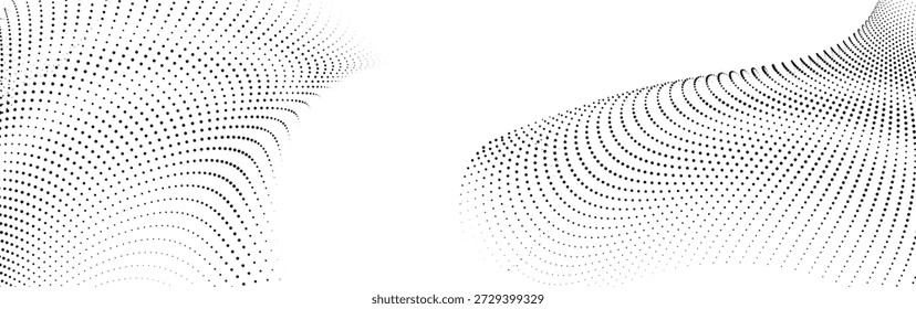 Ilustração de vetor de canto curvo de meio-tom abstrato com textura de onda pontilhada sobre fundo branco ideal para layouts editoriais de banners modernos e design de marca