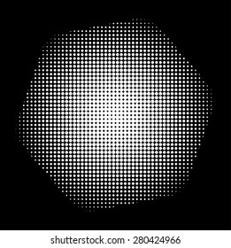 Abstract Halftone Design Elements on Black Background, vector illustration.