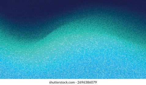 Abstract halftone design transitioning from dark blue to aqua with dotted pixel texture