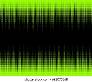 Abstract halftone disco neon background, vector illustration. Green neon dots pattern, sound wave design concept.