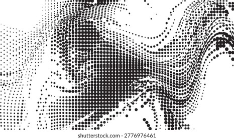 Abstract halftone dot flow pattern with warped perspective for modern layout.
