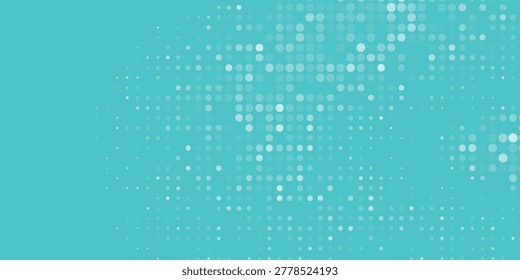 abstract halftone dot pattern background, turquoise aqua blue backdrop with scattered circular dots, gradient dot density forming soft clusters, Vol 2