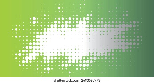 Abstract halftone dot pattern forming a central bright white gradient splash. The dots vary in size, creating a smooth transition to green.