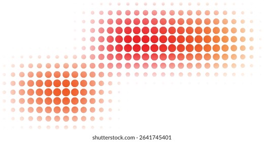 Abstract halftone dot pattern with vibrant gradient colors transitioning from red to orange on a white background. 