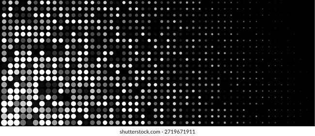 Fondo Abstractas de puntos de semitono, patrón de círculos brillantes, degradado blanco gris negro con efecto brillante, textura tecnológica moderna mínima para Anuncios, Web e impresión. Fondo de Vector