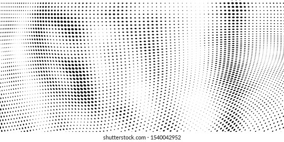 Abstract halftone of dots background. Monochrome texture of waves of dots black on white. Poster pop art