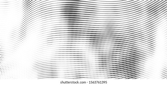 Abstract halftone of dots background. Monochrome texture of waves of dots black on white. Poster pop art