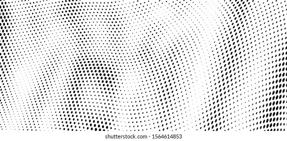 Abstract halftone of dots background. Monochrome texture of waves of dots black on white. Poster pop art