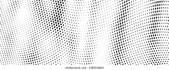Abstract halftone of dots background. Monochrome texture of waves of dots black on white. Poster pop art