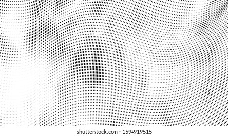 Abstract halftone of dots background. Monochrome texture of waves of dots black on white. Poster pop art