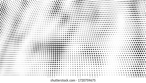 Abstract halftone of dots background. Monochrome texture of waves of dots black on white. Poster pop art