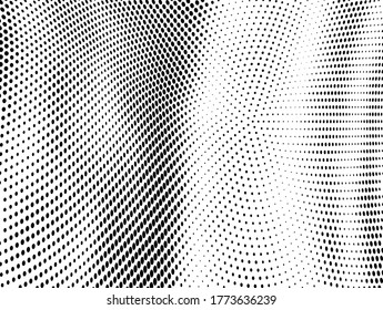 Abstract halftone of dots background. Monochrome texture of waves of dots black on white. Poster pop art