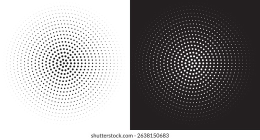 Abstract halftone dots in circle form. Spiral logo, icon or design element. Black dots on a white background modern abstract