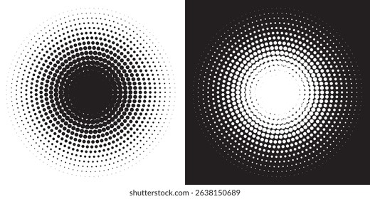 Abstract halftone dots in circle form. Spiral logo, icon or design element. Black dots on a white background modern abstract simple