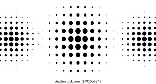 Abstract halftone dots forming a circular gradient, with larger black dots in the center and smaller ones fading outward on a white background.