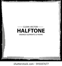 Abstract halftone dots frame, border. Vector grunge background.
