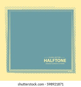 Abstract halftone dots frame, border. Vector grunge background.