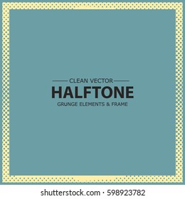 Abstract halftone dots frame, border. Vector grunge background.
