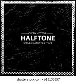 Abstract halftone dots frame, border. Vector grunge background. Vintage texture