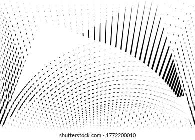 Abstract halftone dots and lines background, geometric dynamic pattern, vector modern design texture for card, banner, cover, poster, decoration.
