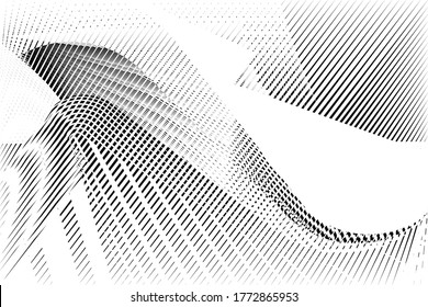 Abstract halftone dots and lines background, geometric dynamic pattern, vector modern design texture for card, cover, poster, decoration.