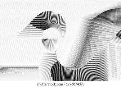 Abstract halftone dots and lines background, geometric dynamic pattern, vector modern design texture for card, cover, poster, decoration.