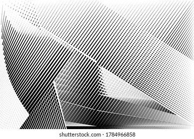 Abstract halftone dots and lines background, creative geometric black and white halftone pattern, vector modern design texture for card, cover, poster, decoration.