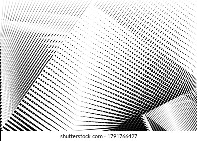 Abstract halftone dots and lines background, black and white geometric dynamic pattern, vector modern design texture for card, cover, poster, decoration.