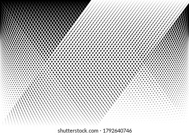 Abstract halftone dots and lines background, modern design, black and white geometric halftone pattern, vector texture for banner, business card, flyer, cover, poster, decoration.