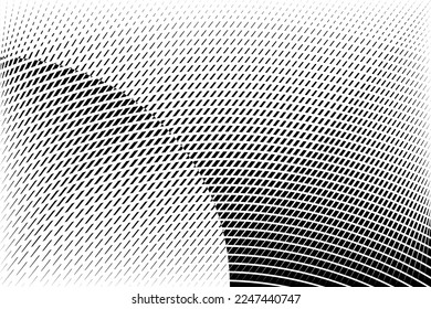 abstract halftone dots and lines background, geometric dynamic pattern, vector black and white texture