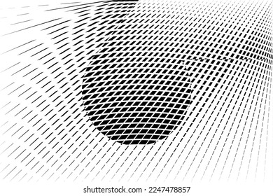abstract halftone dots and lines background, geometric dynamic pattern, vector black and white texture