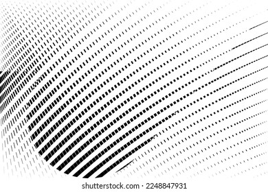 abstrakter Halbton-Punkte-und Linien-Hintergrund, kreatives geometrisches dynamisches Muster, Vektorschwarz-weißer Textur