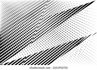 abstrakter Halftonpunkt und Linien-Hintergrund, geometrisches dynamisches Muster, moderne Vektorgrafik-Schwarz-Weiß-Struktur