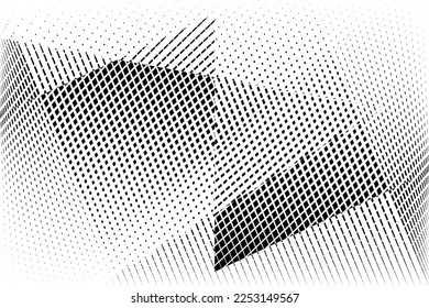 abstract halftone dots and lines background, geometric dynamic pattern, vector black and white texture