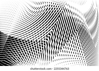 abstract halftone dots and lines background, creative geometric dynamic pattern, vector modern design black and white texture