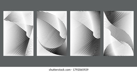 Resumen de puntos de medio tono y fondo de líneas, diseño moderno, patrones geométricos de semitono en blanco y negro, texturas vectoriales para tarjeta, cubierta, volante, afiche, decoración.