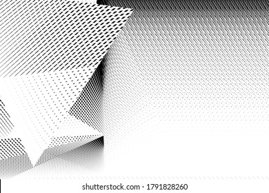 Abstract halftone dots and lines light background, modern design, mock up, black and white geometric halftone pattern, vector texture for banner, business card, flyer, cover, poster, decoration.